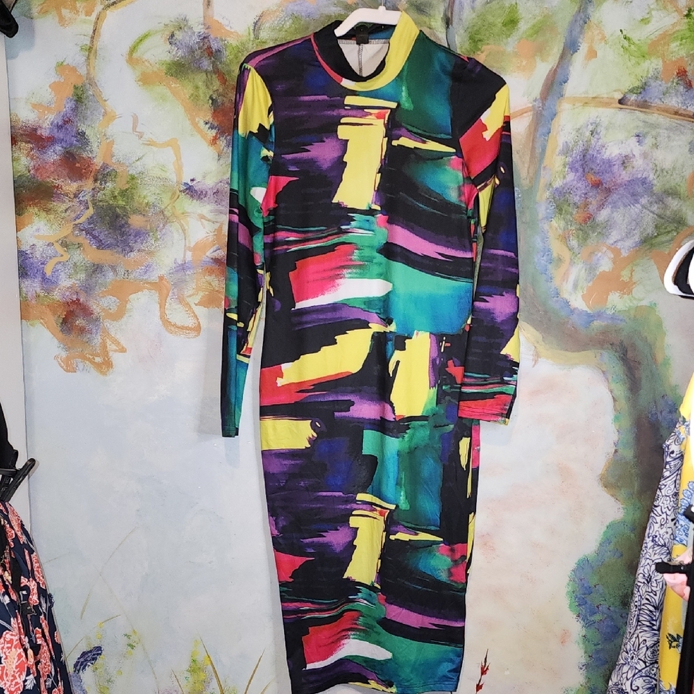 SHEIN Black and Green Long Sleeve Dress
